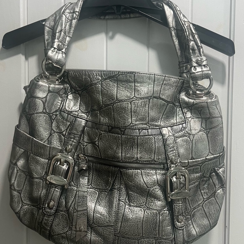 B. Makowsky Silver Croc-Embossed Shoulder Bag